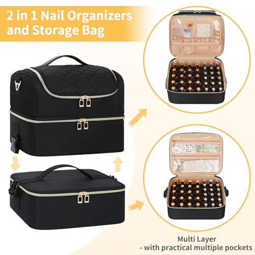 Nail Polish Organizer & Tattoo Travel Case - 3-Layer Nail Organizers and Storage Bag Holds 86-100+ Bottles, Portable Nail Supplies Organizer, Nail Tech Kit Box, Multi-Functional Cosmetic Case - color: Black, size: 86 Slots