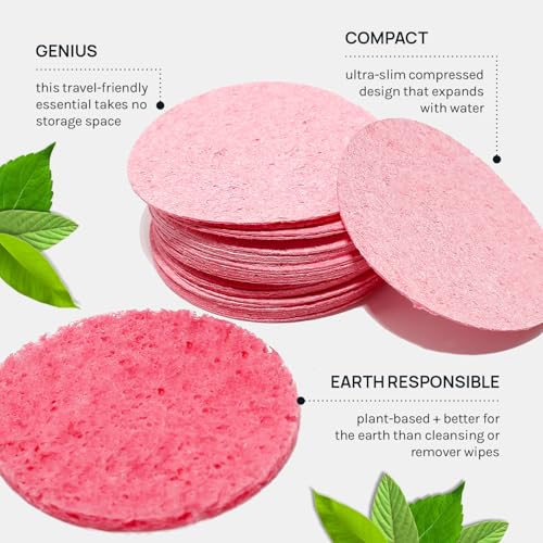 AOA Studio 50-Count Compressed Facial Sponges 100% Natural Cosmetic Spa Sponges for Facial Cleansing, Exfoliating Mask, Remove for Makeup, Dead Skin, and Dirt (50 counts, Pink) - color: Pink, size: 1 Count (Pack of 50)