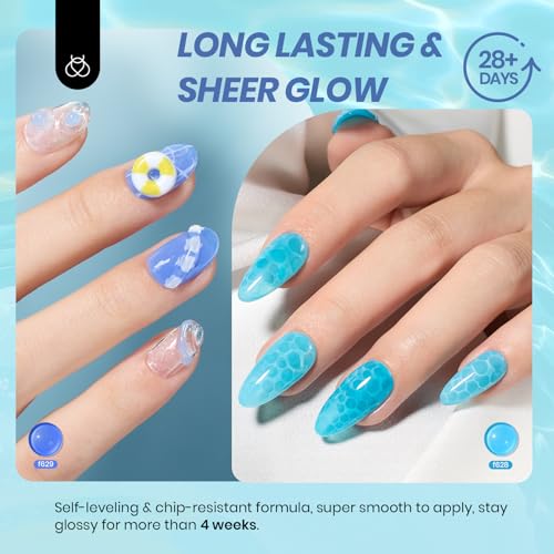 Beetles Blue Gel Nail Polish Set, 6 Colors Jelly Gel Polish Kit - color: A - Sheer | Bubble Splash