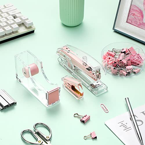 Pink Office Supplies Set Desk Accessory Kit, Acrylic Stapler Set - color: Pink