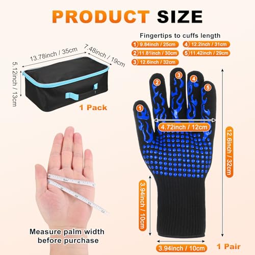 M METERXITY 1-Pair BBQ Gloves, 1472°F Heat Resistant Non-Slip Grilling Oven Gloves for Barbecue/Baking/Cooking, with Storage Bag [Flame Pattern L, Blue] - color: Blue