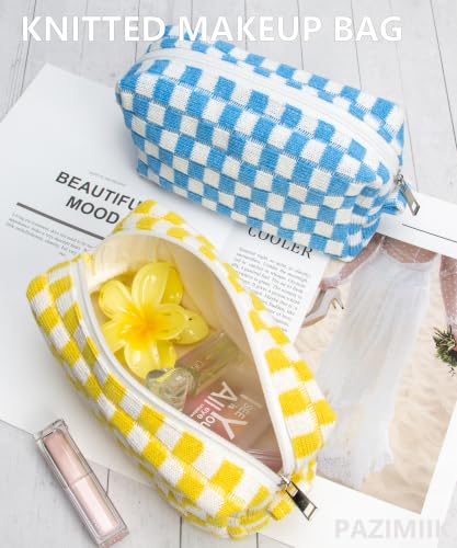 PAZIMIIK Checkered Makeup Bag for Purse, Small Travel Cosmetic Pouch,Yellow - color: Yellow
