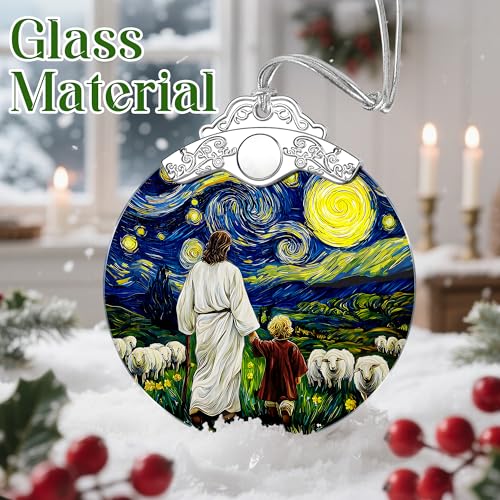 Jesus & Child Starry Night Stained Glass Ornament – Religious Christmas Ornament, Christian Christmas Decoration, Religious Gifts for Her or Him, Gifts for Christians, Friends or Loved Ones - color: Jesus