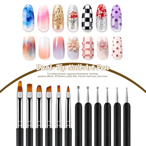 Artdone Nail Art Brushes and Dotting Tools Kit for Gel Polish Liner Drawing - color: Dotting and liner tools