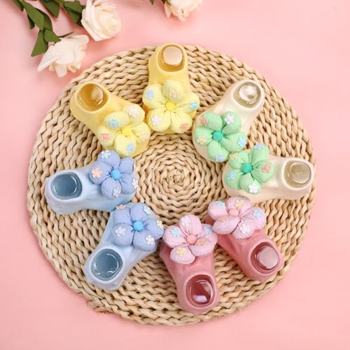 4Packs Baby Girls Socks,Flower Non-Slip Grips for Babies Toddler Princess - color: Yellow Pink White Bule