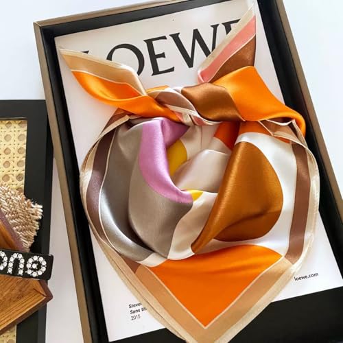ANDANTINO 100% Mulberry Silk Scarf -21” Square Neckerchief with Gift Packed - color: Colorful Circles