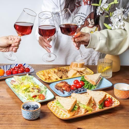 Selamica Ceramic Serving Platters, 12 Inch Serving Trays for Party Entertaining, Large Rectangular Serving Plates, Set of 6, Assorted Colors - color: Assorted Colors, size: 12 Inch, Set of 6