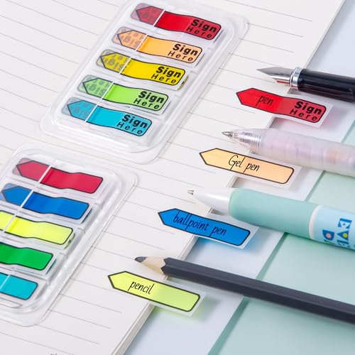 Golcellia Arrow Sticky Notes & Sign Here Tabs - 900 Page Markers for Books, 5 Color Sticky Flags with Sign Here Tabs & Stickers - Book Tabs (9-Pack Tabs) - color: Arrow Mix, size: 7.9" x 5.5"