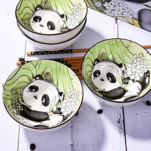 Ceramic Rice Bowl with Chopsticks Set of 4, 4.5" Cute Panda Small Bowls - color: PDS