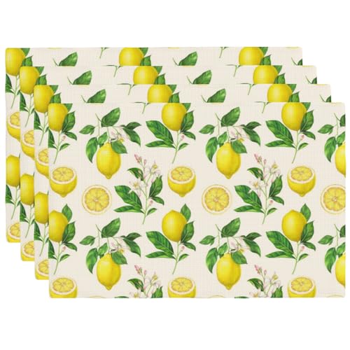 Yellow Lemons Floral Placemats Set of 4 12x18 Inch - color: Yellow Green, size: Set of 4