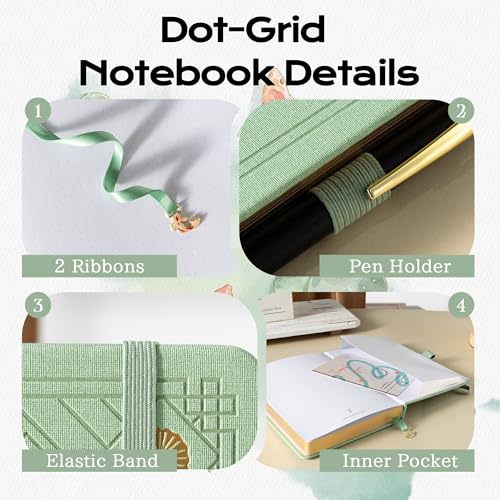 TIEFOSSI A5 Dotted Journal Notebook 190 Pages for Women & Men - color: Green, size: A5-Dotted
