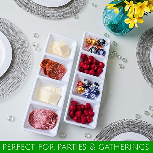 Plasticpro 4 Sectional Rectangle Plastic Disposable Serving Tray/Platter 5 X 16 White Pack of 2 - color: White