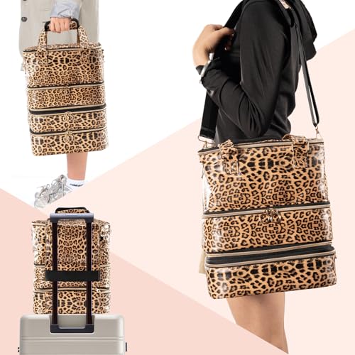 Uross Nail Polish Organizer Bag - Holds 84 Bottles & Lamp, Large Gel Storage Box for Tech Supplies Kit Case - Leopard - color: Leopard-print, size: X Large - 11 x 9.5 x 13 inch (84 bottles)
