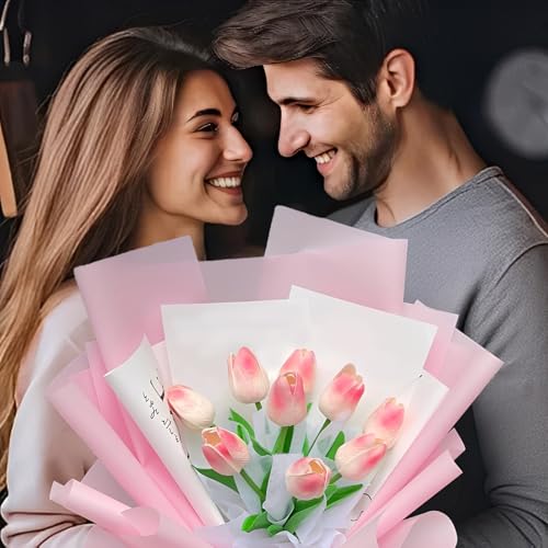 CCIJESW 20 Sheets Flower Bouquet Wrapping Paper Flora Packaging Solid Pink - color: 001-Slightly Transparent Pink
