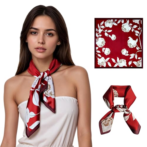 Seawhisper Premium Printed Satin Silk-Like Neck Scarf for Women Square 26" - color: Burgundy