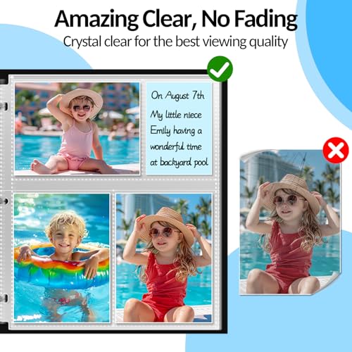 Fabmaker 100 Pack 4x6 Photo Sleeves for 3 Ring Binder, Hold 600 Photos