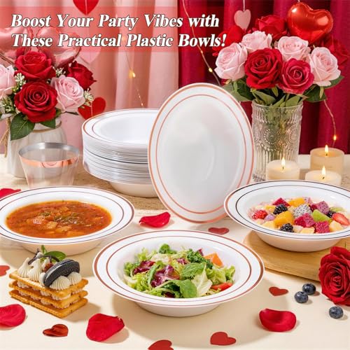 BESTSTAR 100 Pack Disposable Soup Bowls with Rose Gold Rim - color: Rose Gold, size: 100 pack