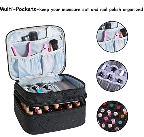 Nail Polish Organizer- Holds 30 Bottles Nail Supply Organizers and Storage Double-layer Nail Bag Organizer Case Nail varnish Organizer Nail Polish Storage Bag with Handle (Black-a) - color: Black-a