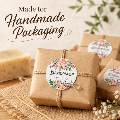 Handmade Floral Stickers Labels: Strong Adhesive 120 Pcs 1.6" Round