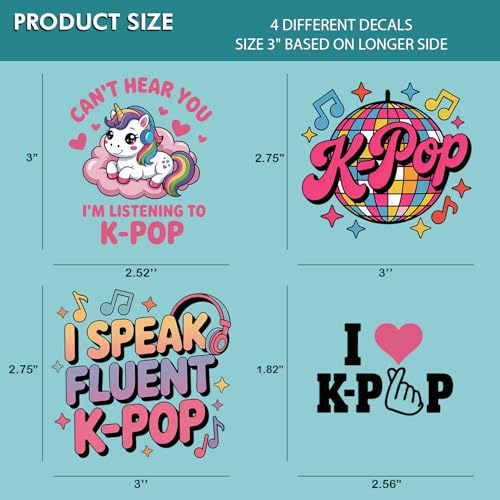 (4pcs) Korean Pop Music Decal Set Cute Girly UV DTF Stickers Waterproof Durable Easy to Apply Music Lover Fan Gift Colorful Decoration for Laptop Water Bottle Helmet 3 Inches