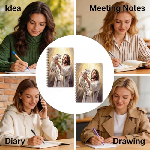 2 Pcs Jesus and Lamb A5 Spiral Notebook Journal, Christian Jesus Gifts - color: Multicolour 0180
