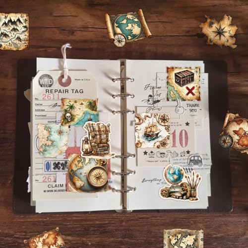 PRSTINCOL 100Pcs Vintage Sticker Pack,Cute Map Design Scrapbook Supplies, Vintage Aesthetic Junk Journal Accessories, Waterproof Vinyl Stickers for Water Bottles, Planners, Journals - style: Vintage_map