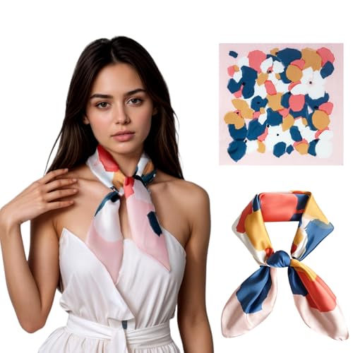 Seawhisper Premium Printed Satin Silk-Like Neck Scarf for Women Square 26" - color: Colorful