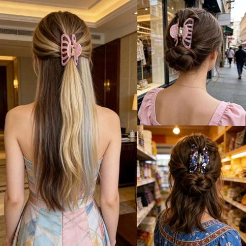Fashion Acetate Hair Clips for Women Gilrs,2PCS Set,Marble Royalblue&Pink - color: Royalblue&Pink