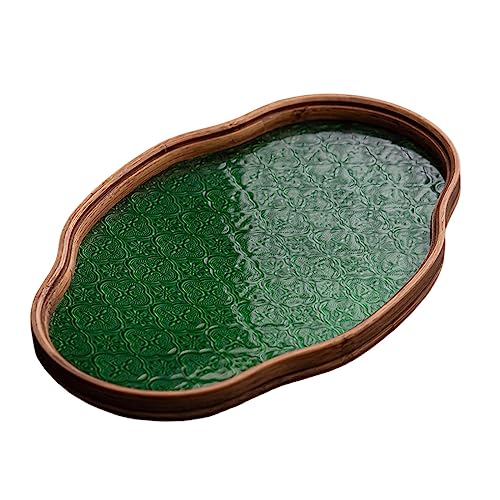 Begonia Flower Glass Tray Storage Tray Holder Storage Tea Cup Decorative Tray, Green Large - color: Green Large