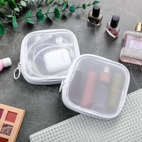 Weewooday 4Pcs Mesh Makeup Bag, White, Small, Classic - color: White, size: Small, style: Classic