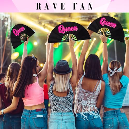 Maitys 2 Pack Foldable Fans for Rave Dancing,Black,Queen - color: Black, style: Queen