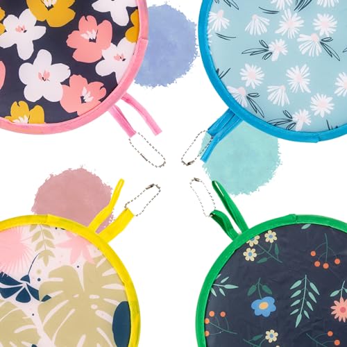 4 Styles Floral Round Foldable Hand Fan Japanese Foldable Fan Style Handheld Foldable Compact Cooling Fans,Round Folding Fan for Outdoor Games,Xmas Decoration,Festival,Party Favors,Travel,Events - color: 4Pcs Floral