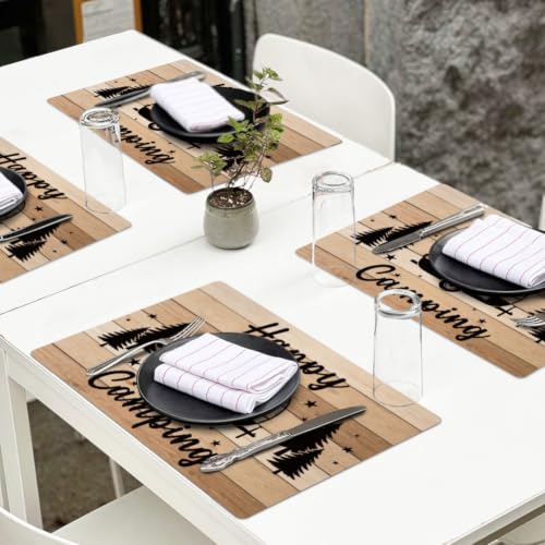 Peacoblue Placemats Set of 4,Faux Leather Camper Van Design - style: Camper Van and Camping Logs