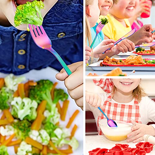 LIANYU 12 PCS Rainbow Kids Silverware Set, Stainless Steel Toddler Utensil - color: Rainbow