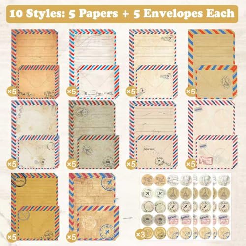 FUNCLASS 160 Pcs Vintage Airmail Stationery Set Letter and Envelopes - color: Vintage Airmail