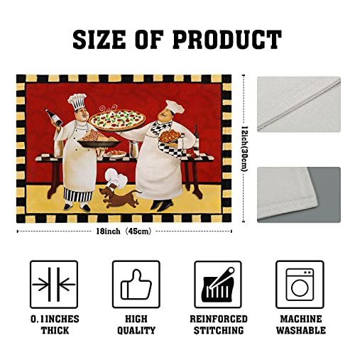 Giwawa Fat Chef Placemats Italian Pizza Bistro Anti-Fatigue Red Wine Linen Table Mat Set of 4 Cooking Food Heat Stain Resistant Place Mats for Dining Kitchen Party Holiday Decoration - color: Chef