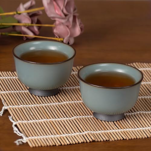 KAMMAK Japanese Tea Cups, 4 Oz Small Handmade Ceramic Teacups, Set of 2 - style: GN04