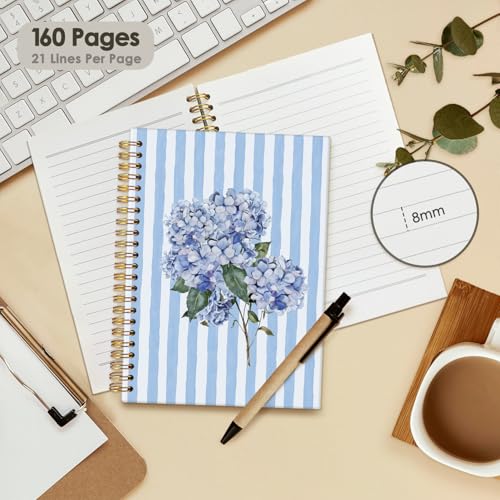 Wheatwin Hydrangea Notebook Journal, Blue Floral Flower Gift for Women Girls, Blue Floral Notebooks Office Supplies Hardcover Spiral Notebook, 5.5x8.3 Inch - color: Blue hydrangea