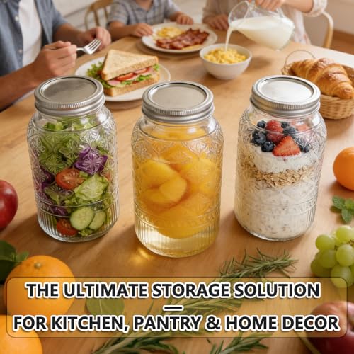 64oz Glass Mason Jars Wide Mouth 3-Pack with Airtight & Leakproof Lids - color: Clear01-64oz