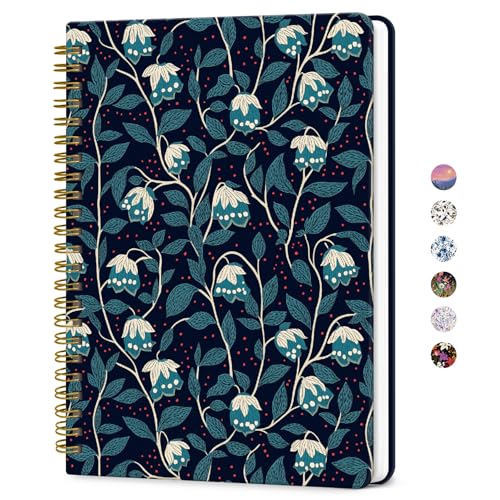 ZOTIA Lined Spiral Journal for Women, A5 Pretty Hardcover Notebook for Work, School & Office Writing, Aesthetic Writing Journal College Ruled, 140 Pages, 5.8" x 8.3", Midnight Bells - color: D-Midnight Bells
