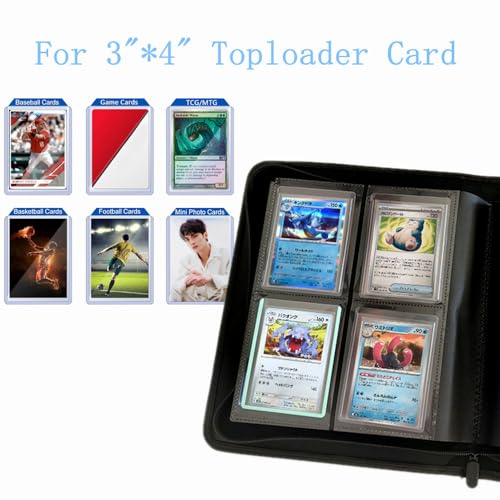 Toploader Binder,4-Pocket Double Sided Top Loaders Binder,Holds 128 Cards in 3"x4" Toploaders,PU Leather Card Binder Abulm for Toploader Trading,Sports,and Gaming Cards (Purple) - color: Purple