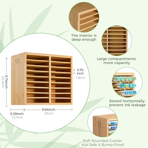 Ohuhu Bamboo Marker Organizer, Wooden Desktop Storage Holds 126 Markers - style: Rounded Corner Hold 126 Markers