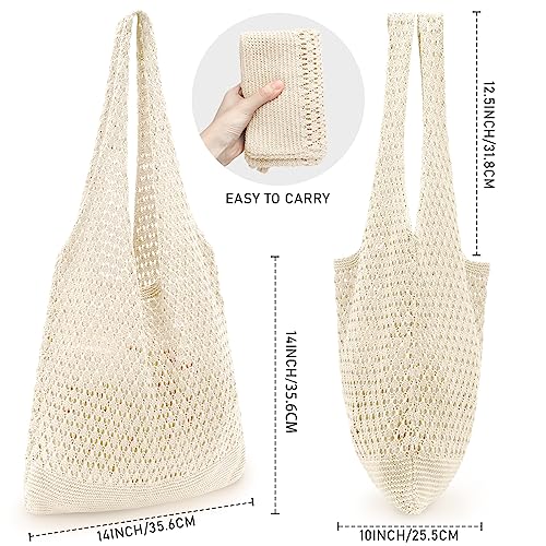 hatisan Crochet Bag for Women, Handmade Knit Beach Tote Bag Summer - color: Beige