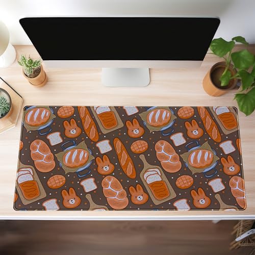 Kawaii Desk Mat Cute Mouse Pad Large Gaming Desk Pad, Bunny Bread Keyboard Mat Extended, Full Desktop Computer Mouse Mat XXL, Pastries Food Desk Decorations for Women Office 31.5x15.7 Inch - color: Bread Buns Baguettes