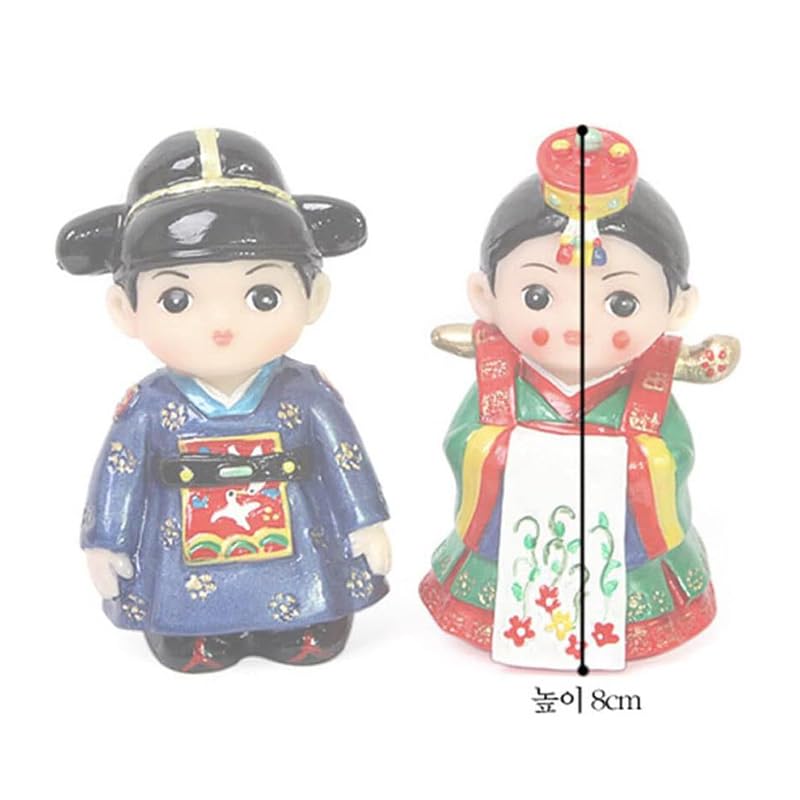 Korean Traditional Folk Decorations Figurine - Wedding Bride and Broom 3in Korean Hanbok Handicraft Product Collectible Figurine