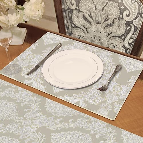 Loom and Mill Luxury Damask Jacquard Placemats Set of 4, Beige, 12x18 in - color: Beige, size: 4 Piece-12x18 inch