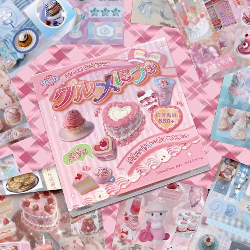 Tmtains 30 Sheets Japanese Sticker Book for Scrapbook 650+Pcs Heisei Retro Daily Life Theme Style Kawaii Korean Sticker for Journaling Aesthetic Japanese Stickers Book for Adults DIY Gifts (Food 3) - color: Ab-pink