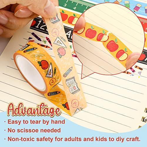 Whaline 12 Rolls Back to School Washi Tape Colorful Welcome Back to School Washi Masking Tape School Bus Ruler Crayon Decorative Paper Stickers for Scrapbook Gift Wrapping DIY Art Crafts - style: Style 1