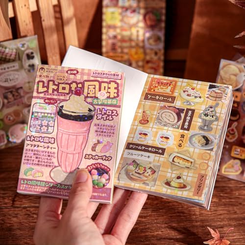 Kawaii Scrapbook Sticker Book Set (2PCS), 600+ Cute Dessert & Retro Food Stickers for Journaling, Junk Journal, Planner, Aesthetic Scrapbooking Supplies for Teens & Adults (C+D) - color: C+d