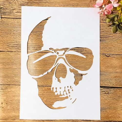 TIAMECH A4 Reusable Sunglasses Skull Stencil for Painting - style: Sunglasses Skull